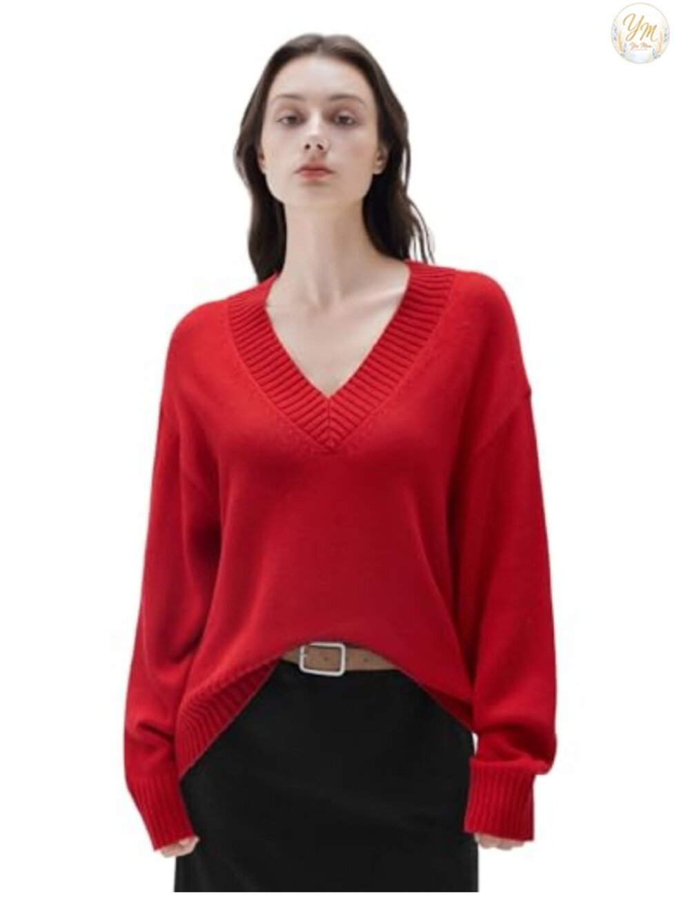 Cashmere Blend Oversized V-Neck Long Sleeve Pullover Sweater